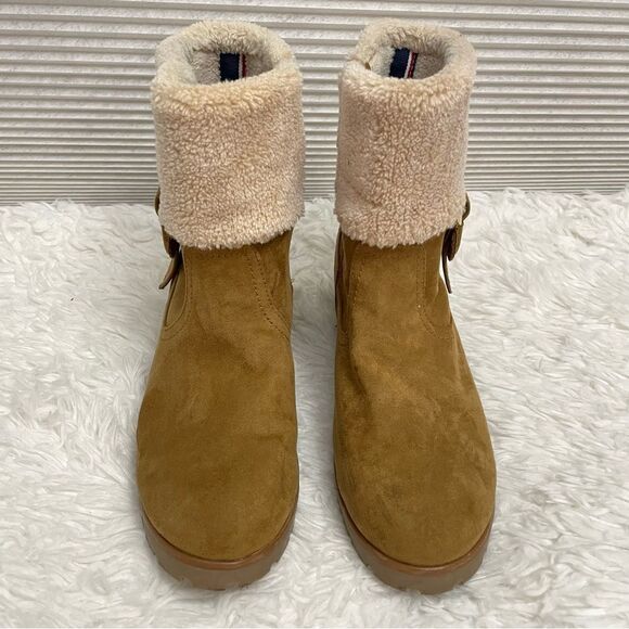 Tommy Hilfiger Soffia 2 Round Toe Tan Suede Ankle Boot faux fur lined sz 8.5M - Picture 3 of 9